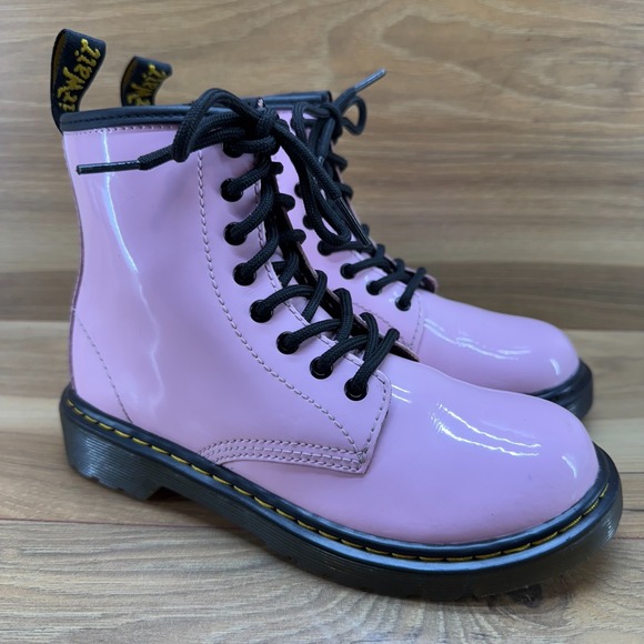 Dr Martens Big Girls Boots Size 2 Pink Patent Leather Lace Up Combat 1460 - Picture 1 of 12
